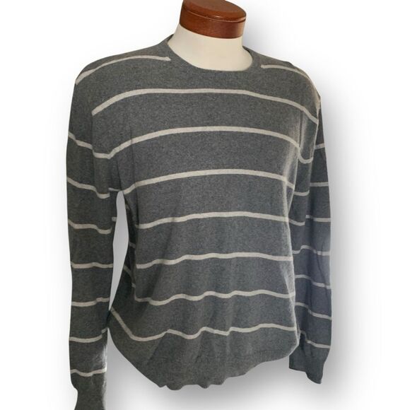 J.Crew Cotton Cashmere Blend Grey Striped Sweater Business Casual Men's size XL - Picture 1 of 10